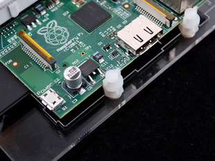 Board Edge Mounting Kit - Pack of 4 mounted on a Adafruit Pi Dish for Raspberry Pi 