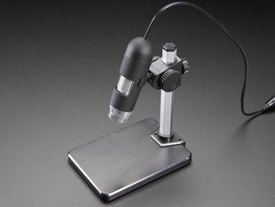 Angled shot of assembled microscope.