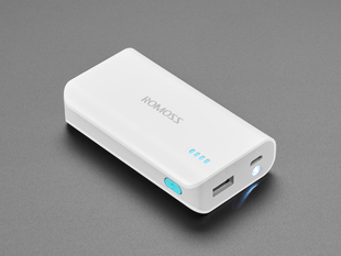 Angled shot of a USB Battery Pack for Raspberry Pi - 5000mAh - 5V @ 2.1A.