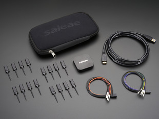 Angled shot of a Saleae Logic Pro 8 - 8 Channels Logic + Analog kit. 