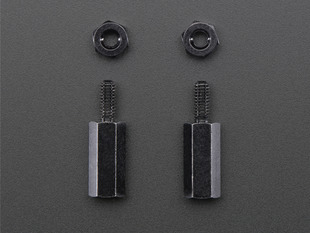Top view of Pack of 2 Black Plated Brass M2.5 Standoffs for Pi HATs.