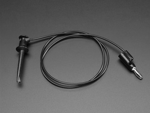 Angled shot of a black test clip to stacking banana plug cable - 24". 