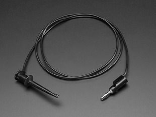 Angled shot of a black test clip to stacking banana plug cable - 36".