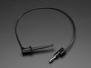 Angled shot of a black test clip to stacking banana plug cable - 12".