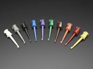 Shot of 10 Pomona Minigrabber Test Clips in 10 different colors fanned out.