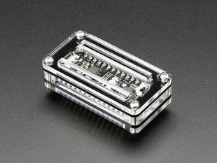 Angled shot of a Adafruit Metro Mini in a Zebra Byte Case.