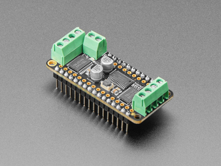 Angled Shot of the Assembled DC Motor + Stepper FeatherWing Add-on
