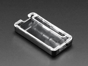 Angled shot of a rectangular black and clear acrylic case.