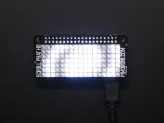 Video of a Pimoroni Scroll pHAT HD – LED Matrix for Raspberry Pi Zero illuminating white swirls. 