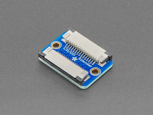 Angled shot of blue, square-shaped CSI cable adapter board.
