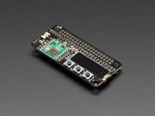 Angled shot of a Adafruit RFM69HCW Transceiver Radio Bonnet.