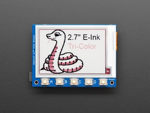 Top down view of a Adafruit 2.7" Tri-Color eInk / ePaper Shield with SRAM - Red Black White. 
