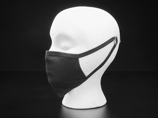 Black cloth face mask shown on a mannequin