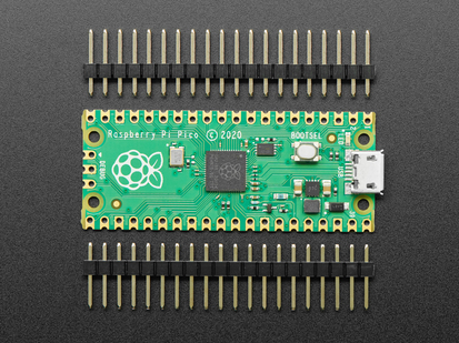 Top view of Raspberry Pi Pico with two 20-pin male headers.