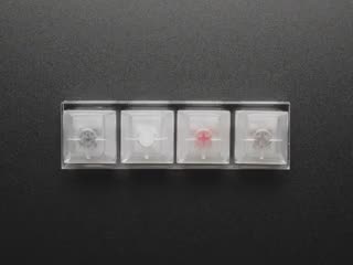 Top view of video of a blue manicured finger pressing each of the four key switches.