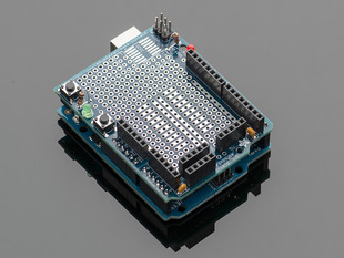 Angled shot of assembled Adafruit Proto Shield for Arduino