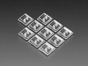 Angled shot of 10 clear keycaps.