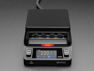 Front Shot of the MHP50-B5 Mini Brass Heating Plate with the Display On.