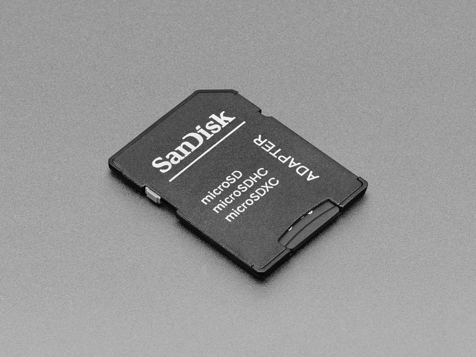 Angled shot of black SD card with a microSD card.