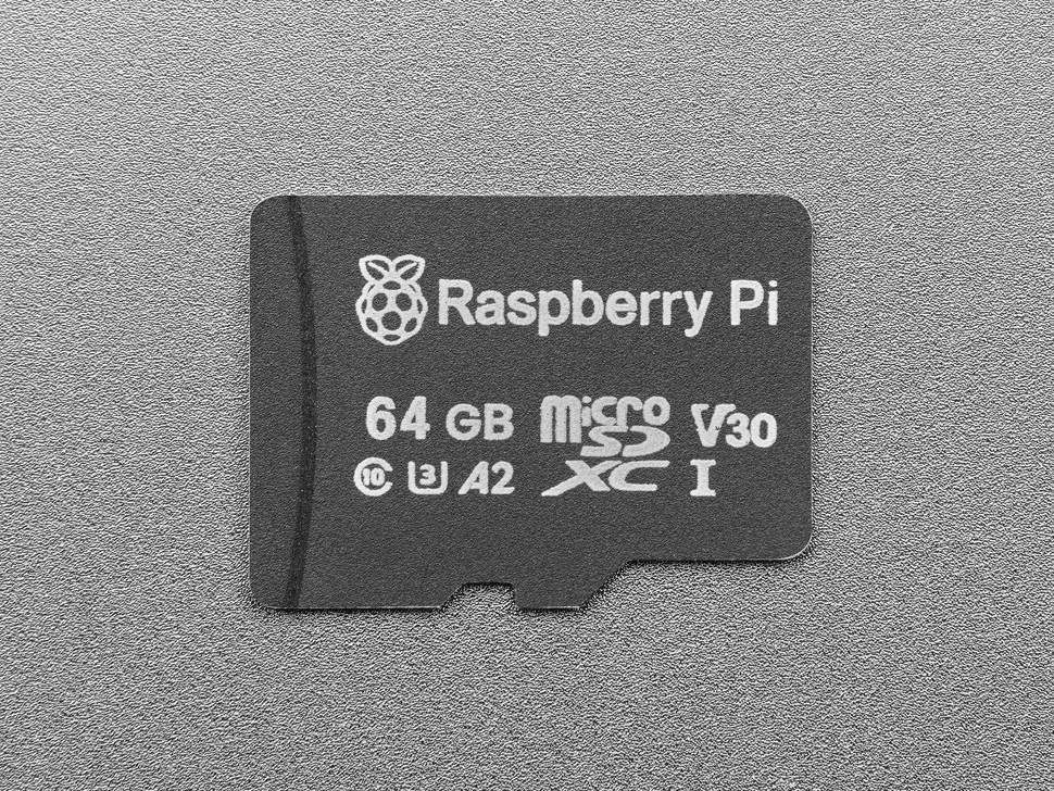 Overhead shot of 64GB microSD card.