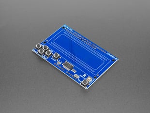 Angled Shot of the Adafruit I2C Controlled + Keypad Shield Kit for 16x2 LCD.