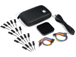 Components included in a Saleae Logic 16 - 16-Channel USB Logic Analyzer. 