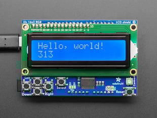Demo Shot of the LCD Shield Kit w/ 16x2 Character Display - Only 2 pins used!