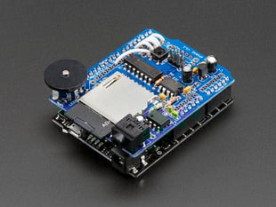 Angled view of an assembled Adafruit Wave Shield for Arduino Kit. 