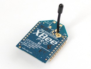 XBee wireless module with wire antenna.