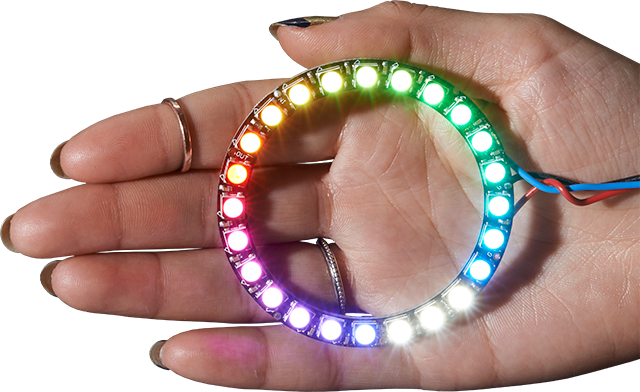 NeoPixel Ring in the palm of an open hand